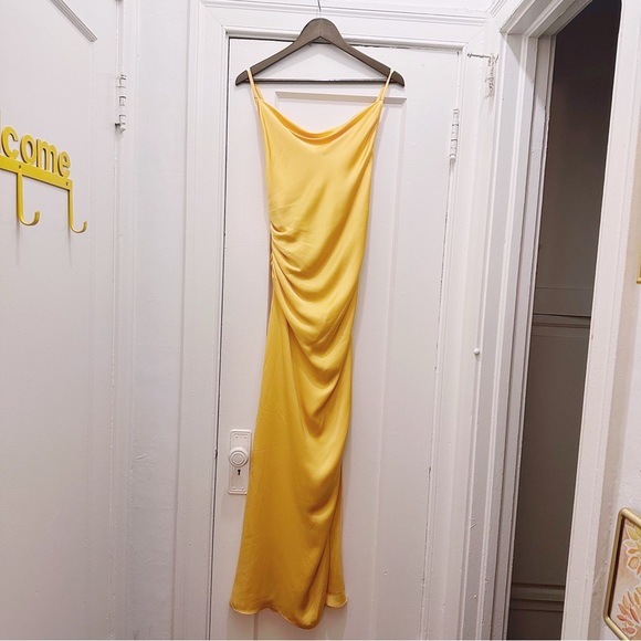 Ramy Brook Satin Draped Maxi Dress Canary Yellow - Picture 6 of 6